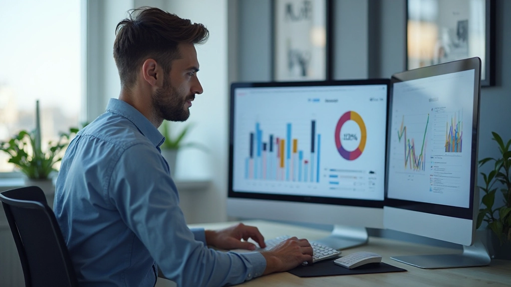 Профессиональный аналитик анализирует метрики email кампаний на мониторе