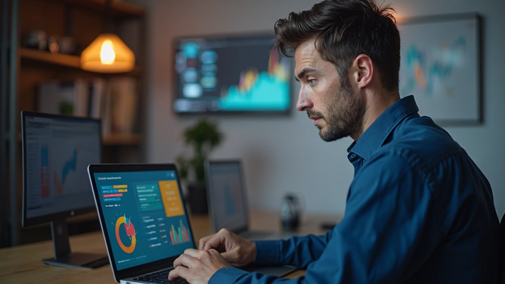 Профессиональный маркетолог анализирует метрики email кампании на панели управления ноутбука